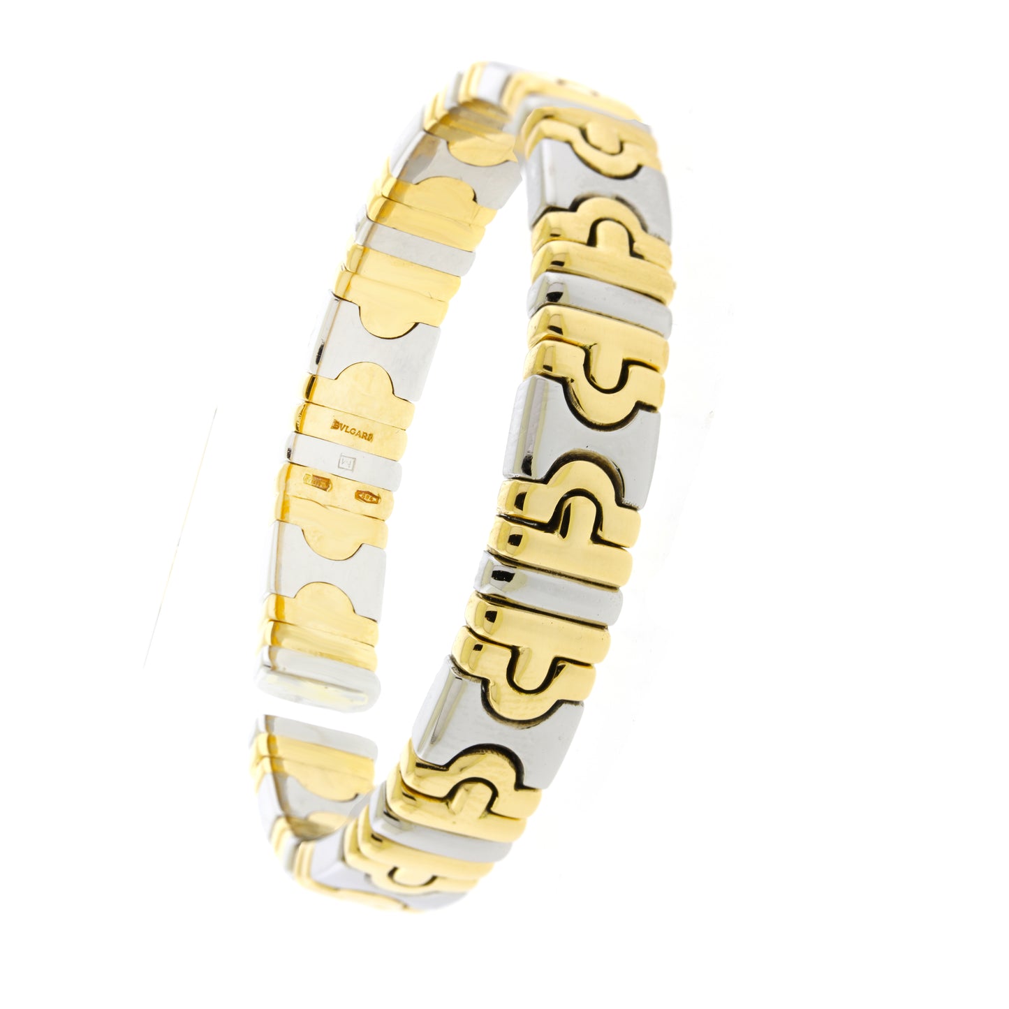 Bvlgari  18K Yellow Gold Stainless Steel Vintage Parentesi Cuff Bracelet