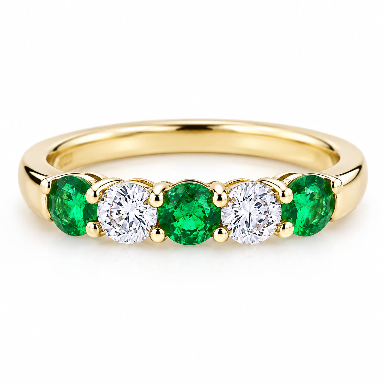 Emerald and Diamond Five Stone Band Ring