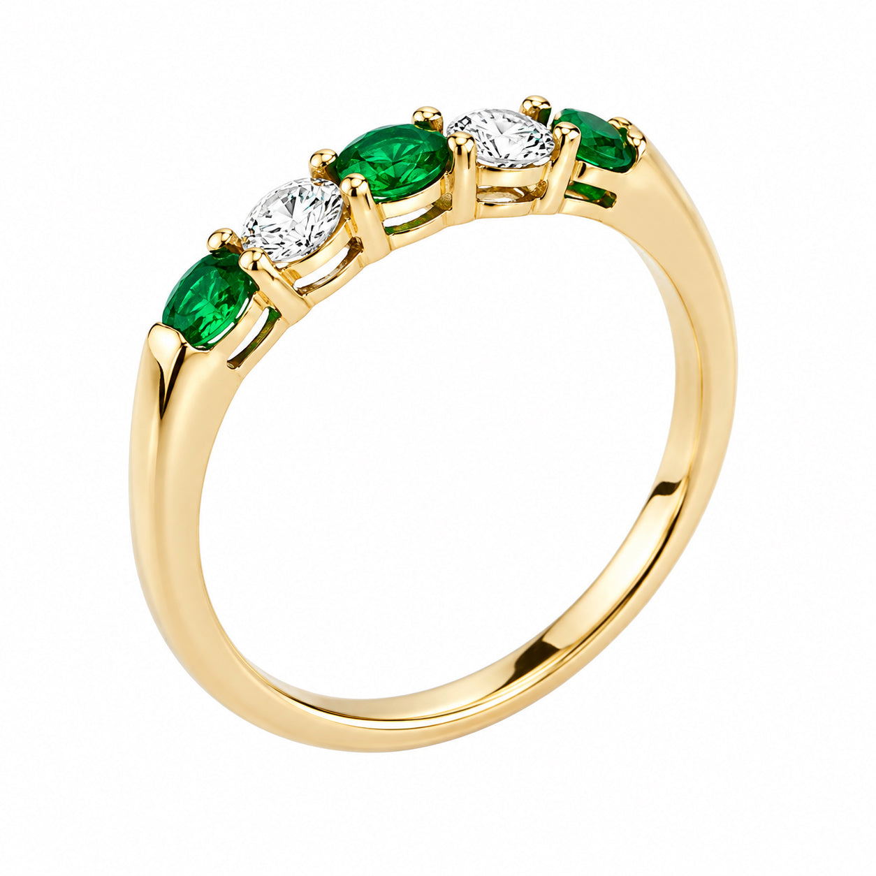 Emerald and Diamond Five Stone Band Ring