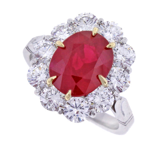 Oval Burma Ruby Cluster Ring
