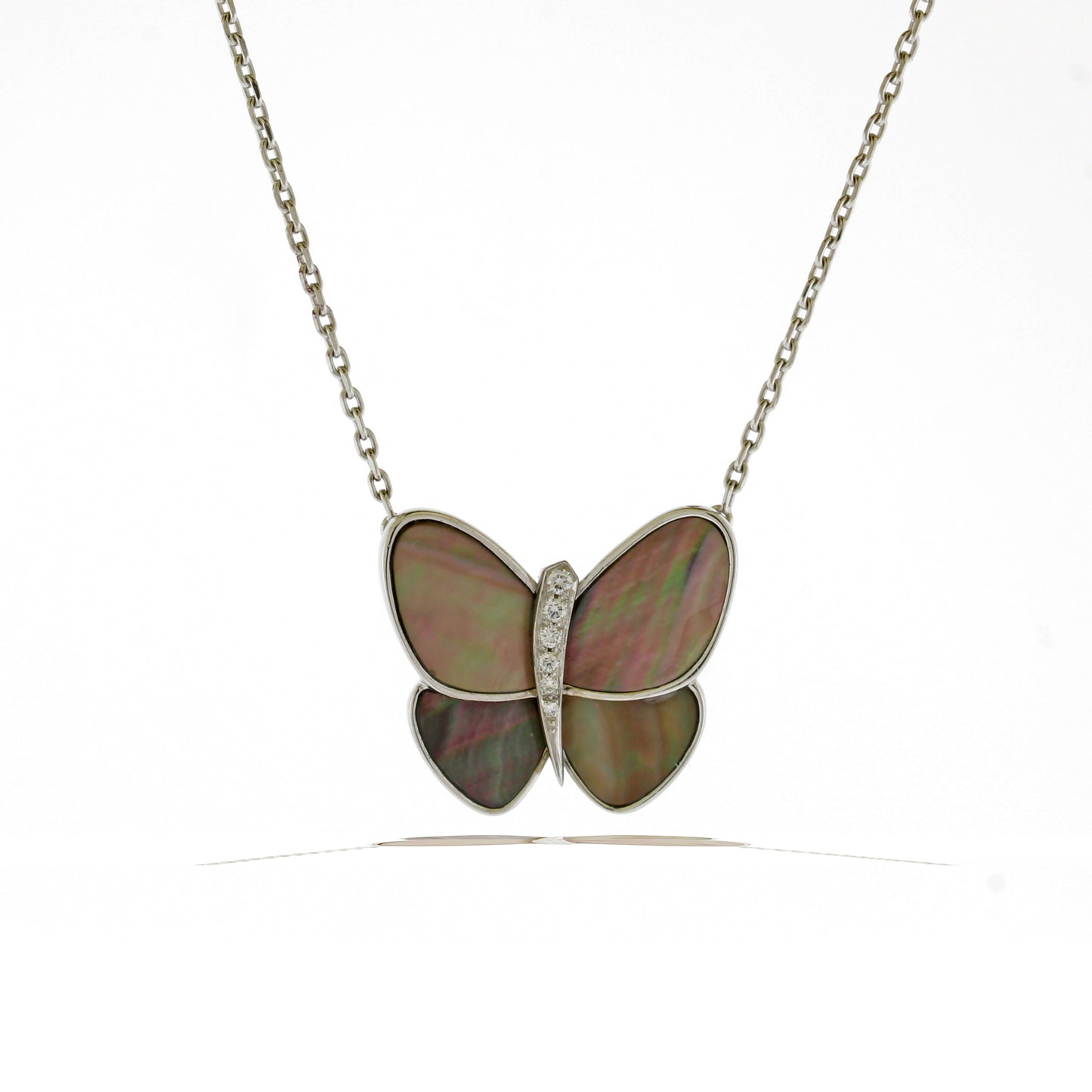 Van Cleef & Arpels Grey Mother of Pearl Butterfly Necklace