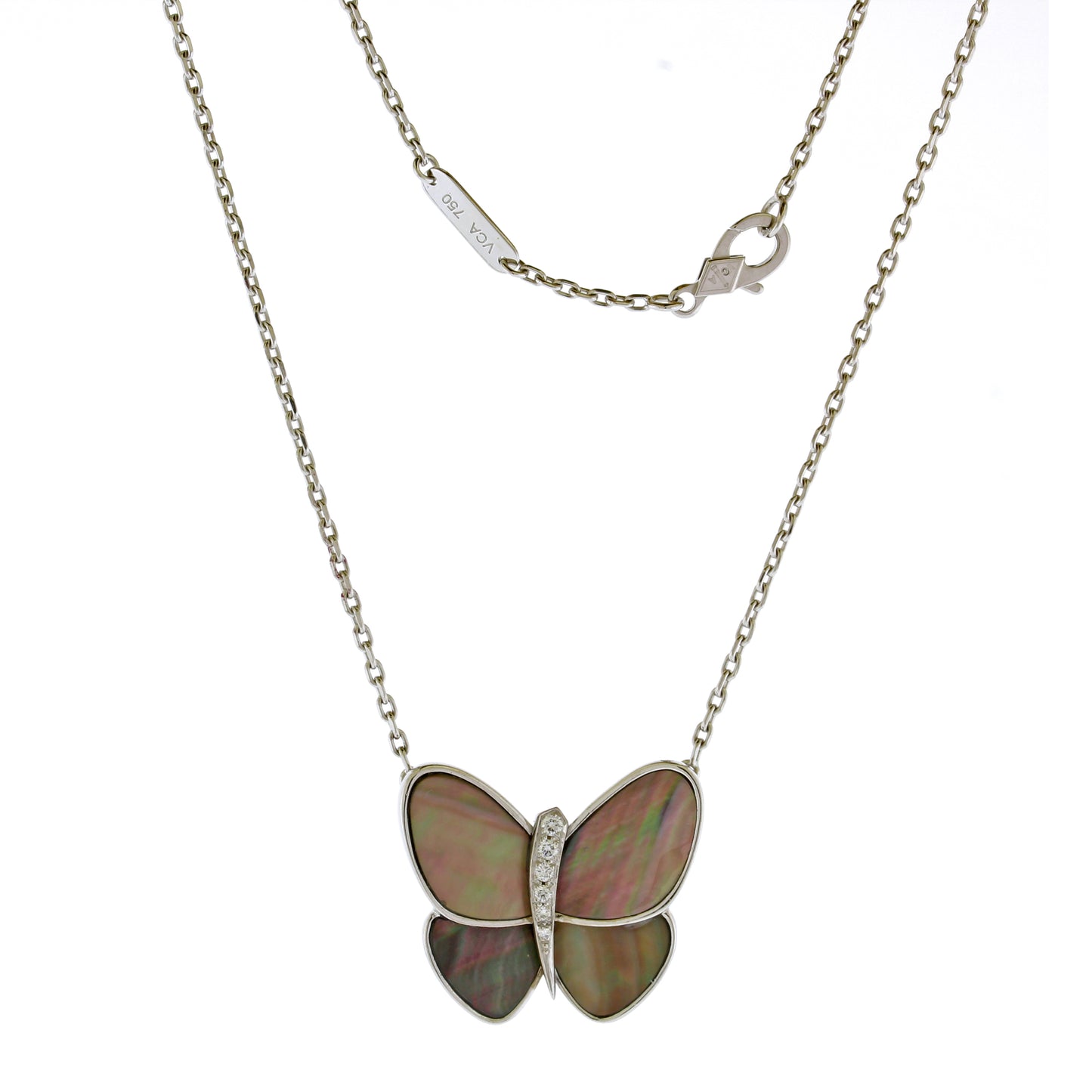 Van Cleef & Arpels Grey Mother of Pearl Butterfly Necklace