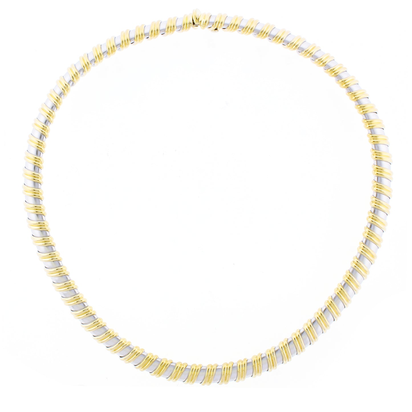 White and Yellow Gold Ribbed Collar Necklace
