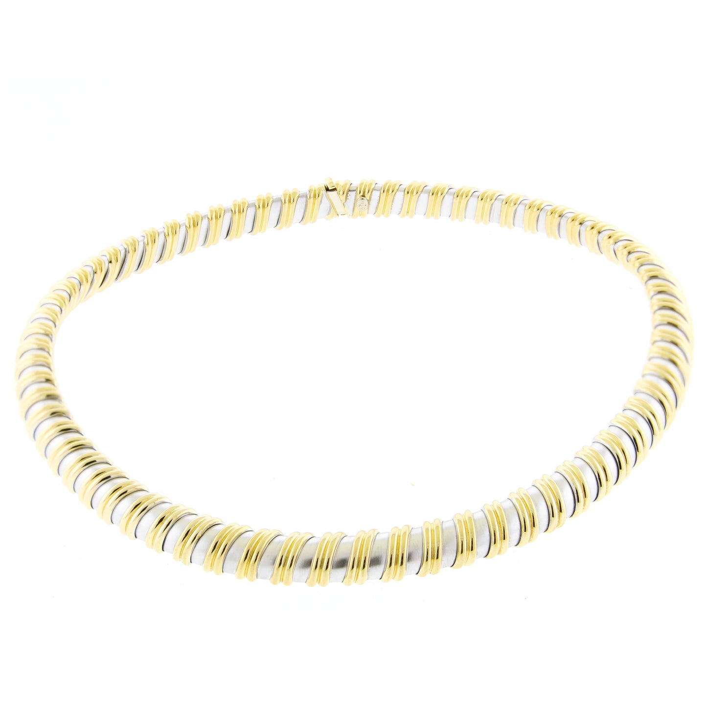 White and Yellow Gold Ribbed Collar Necklace